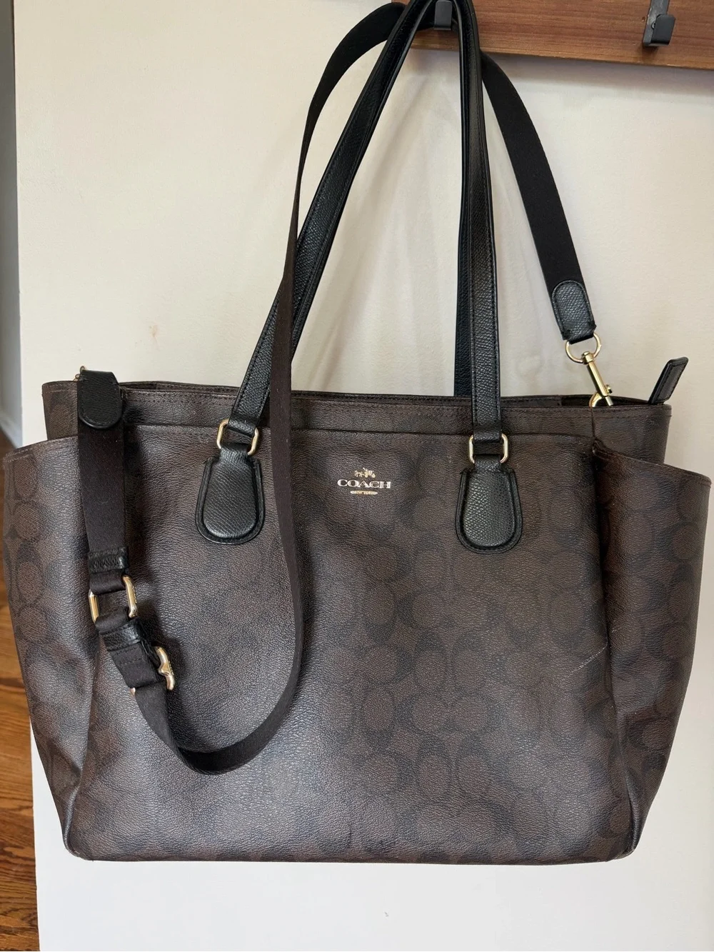 Coach Brown/Black Signature Canvas Tote with Adjustable Strap